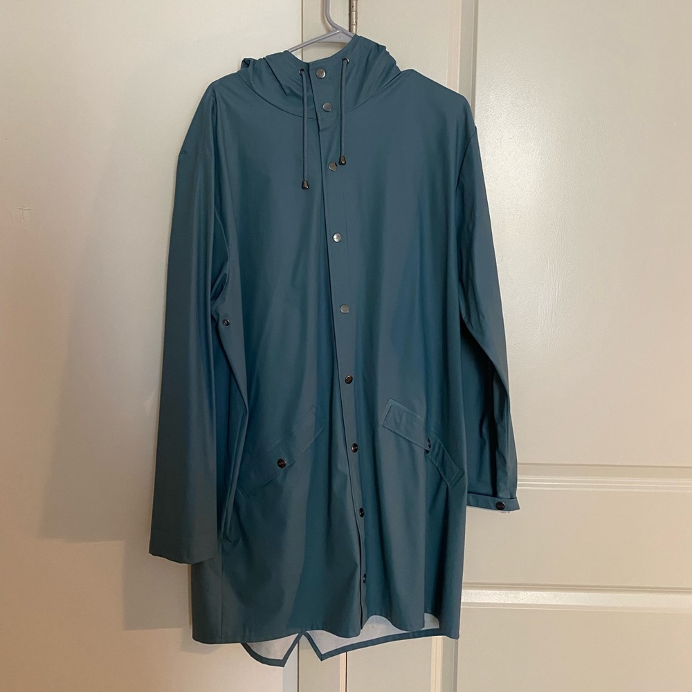 RAINS snap closure long rain jacket